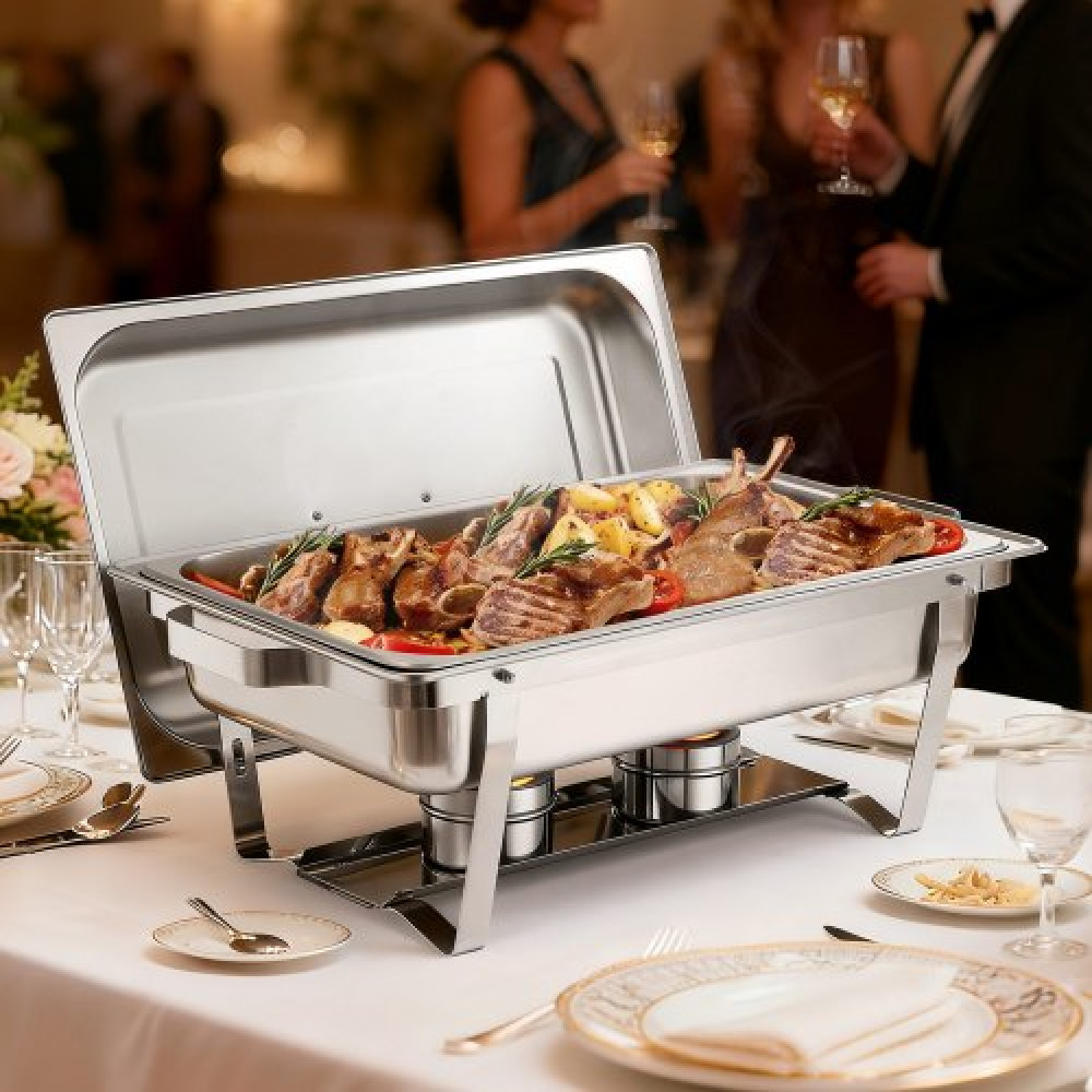 Chafing Dish Professionnel Rectangulaire Inox 65x36x32 cm – Chauffe-Plat Buffet Gastronome
