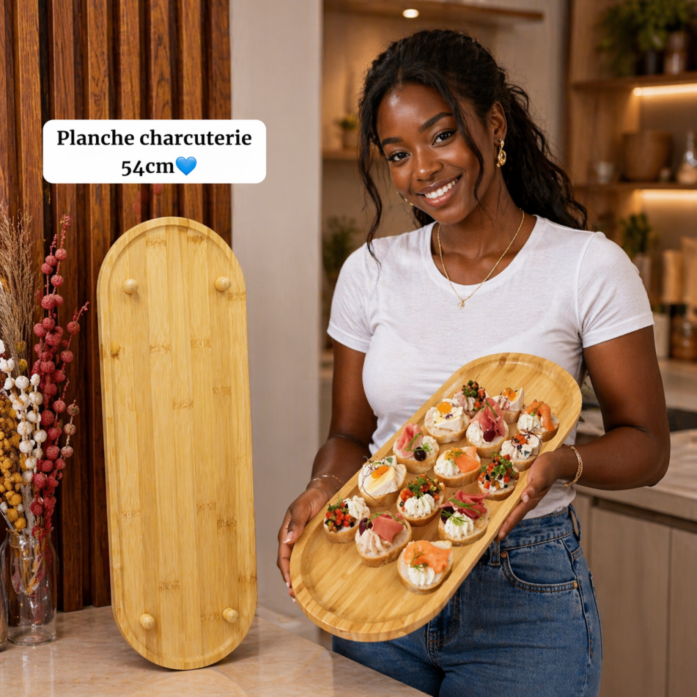  Grande Planche à Charcuterie en Bambou 54cm - Plateau Apéro | Mbectemi