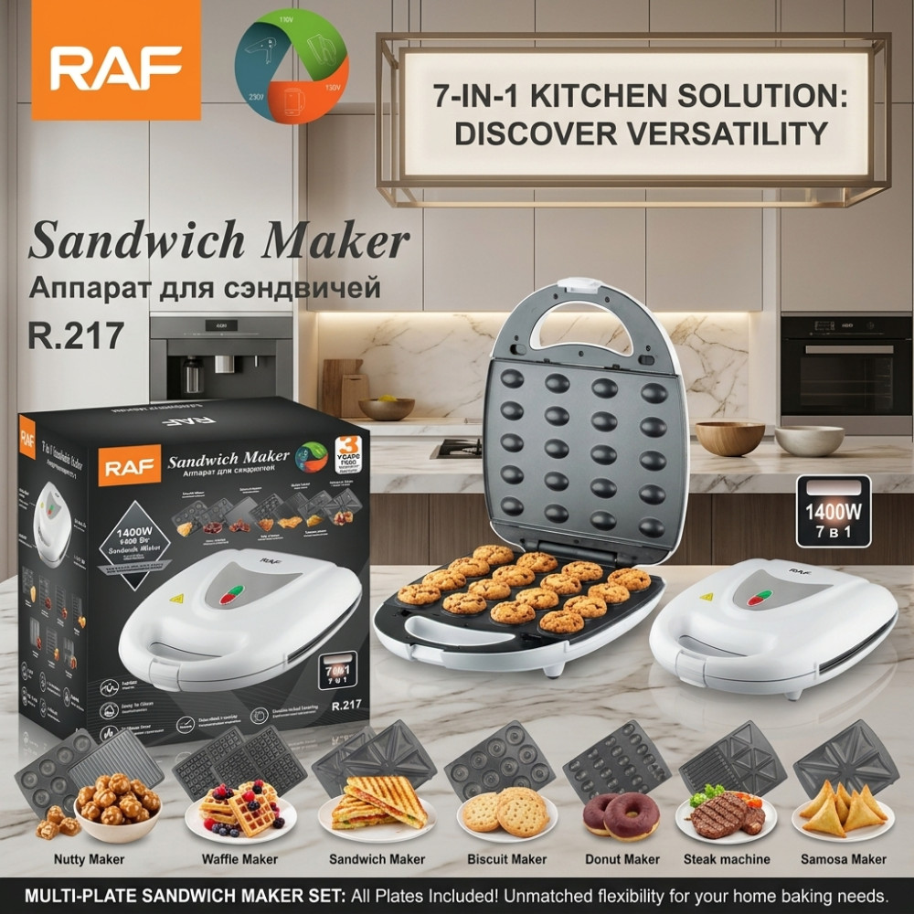 Appareil à Snack Multifonction 7-en-1 RAF Sandwich Maker - 1400W (Modèle R.217 Appareil à Snack Multifonction 7-en-1 RAF Sandwich Maker - 1400W (Modèle R.217