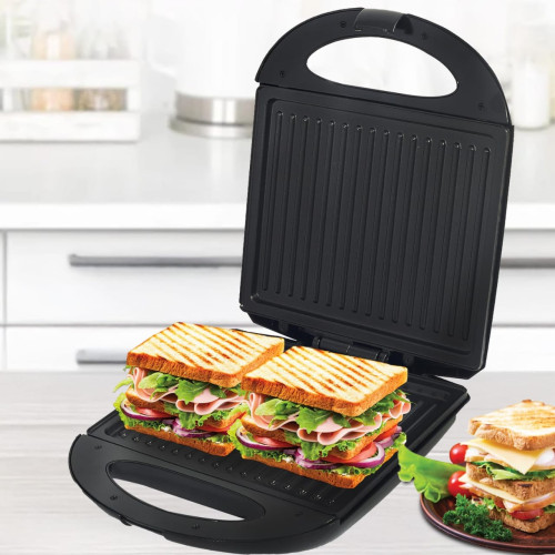 gril a panini électrique noir puissance 1400w avec plaques de cuisson double face