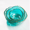 Lot de 3 saladiers en verre cristal bleu turquoise et liseré doré 20 cm et 16 cm et 12 cm - Bols de service martelés luxe