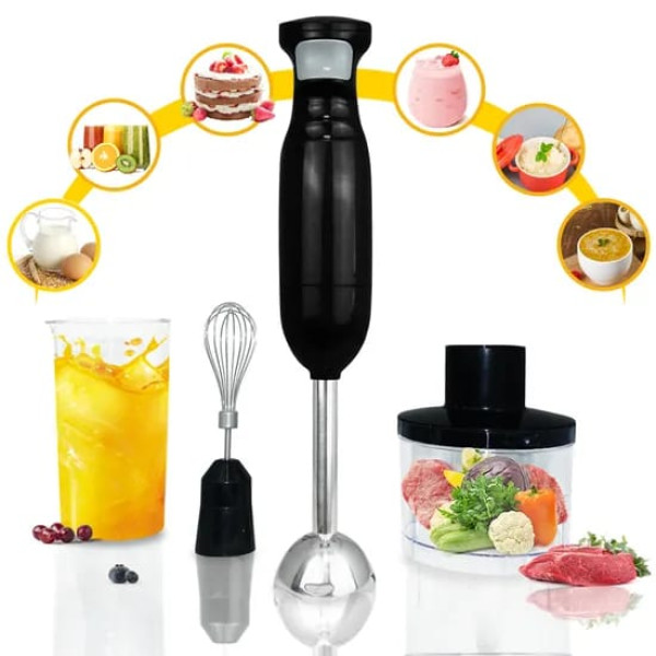 Mixeur plongeant multifonction 4 en 1 noir et inox 35x6 cm