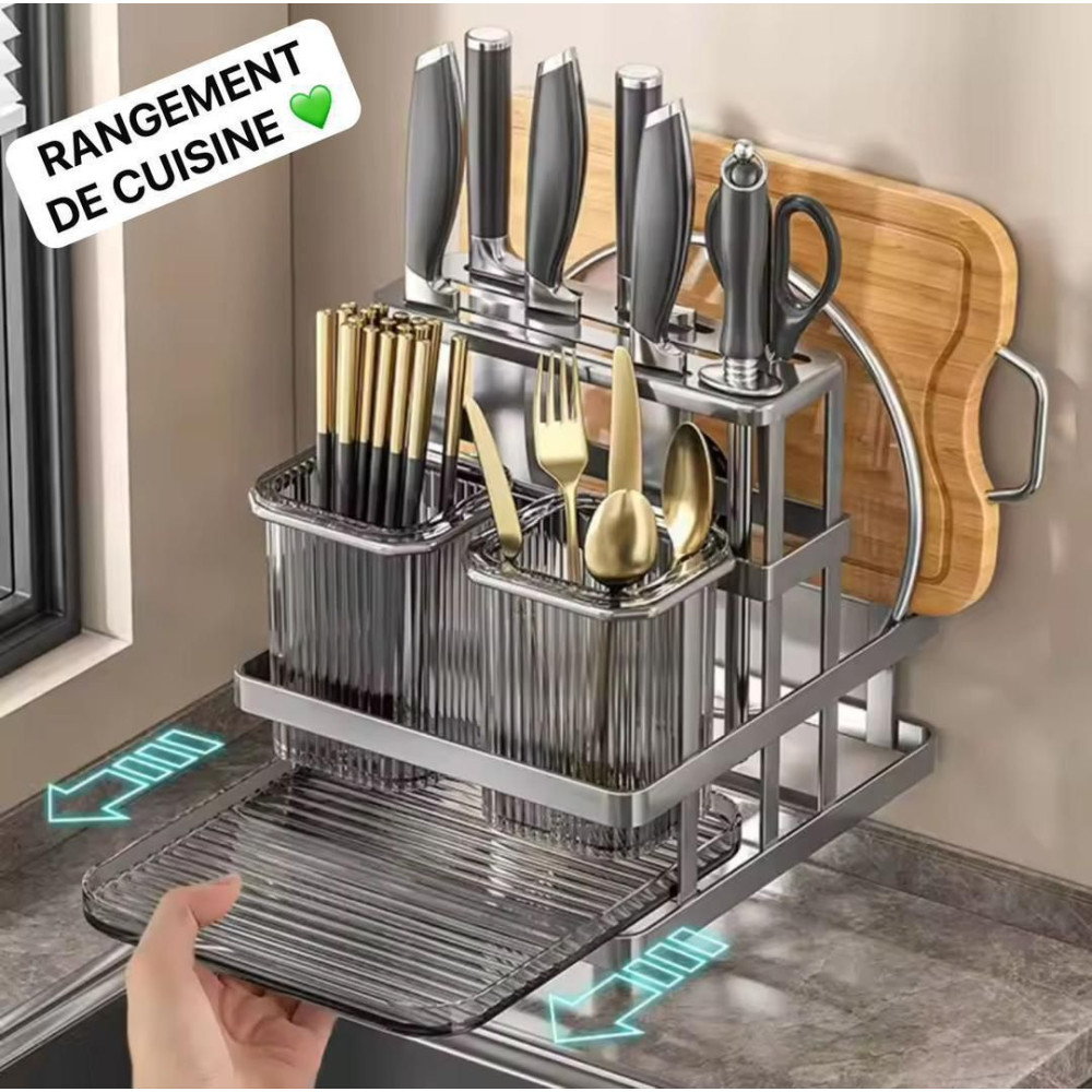 Organisateur de Cuisine Porte Couteaux et Couverts en Acier Inoxydable 22x20x22 cm