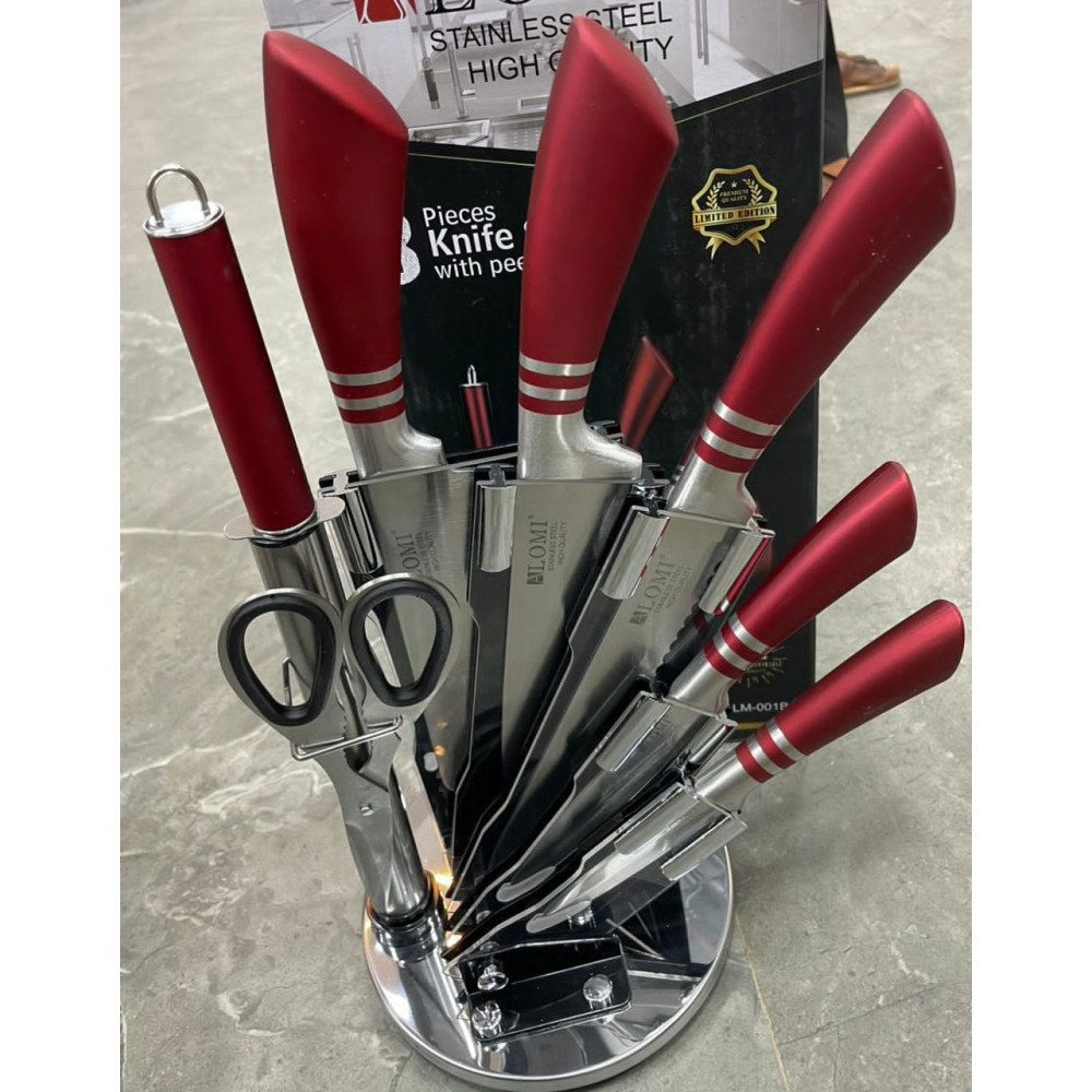 Set de Couteaux de Cuisine Professionnel 8 Pièces – Acier Inoxydable et Manches Rouges Dégradés