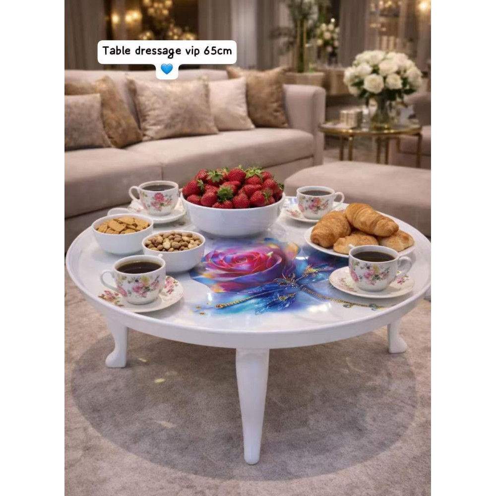 Table à manger basse ronde motif rose artistique - 65cm