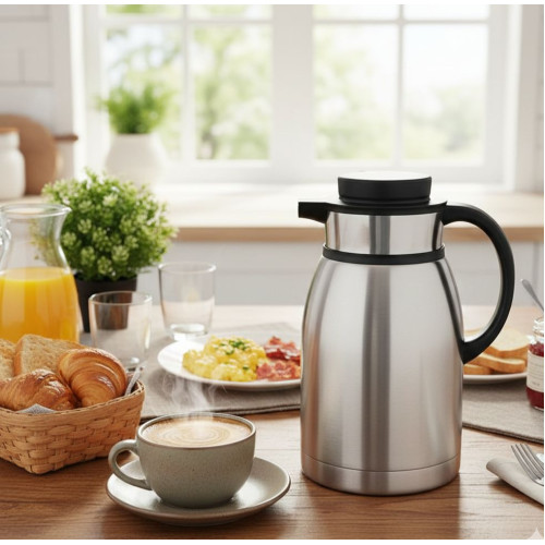 Thermos en inox 2L Dimension : 1200x1200px thermos en inox de 2 litres avec grande poignee ergonomique noire et bouchon a bouton poussoir