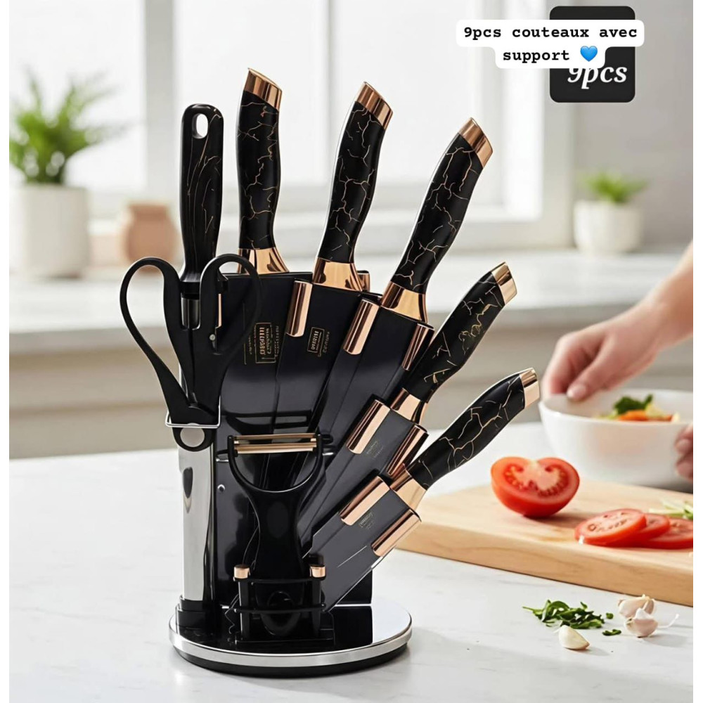 SET DE COUTEAUX PREMIUM 9 PIÈCES – COUPEZ AVEC PRÉCISION & STYLE ! SET DE COUTEAUX PREMIUM 9 PIÈCES – COUPEZ AVEC PRÉCISION & STYLE !