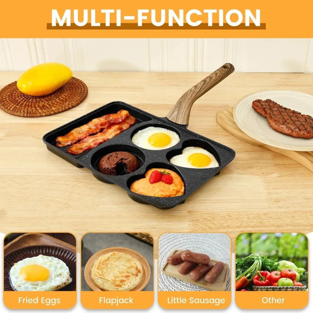  femme-cuisinant-oeufs-bacon-steak-poele-compartimentee-mbectemi