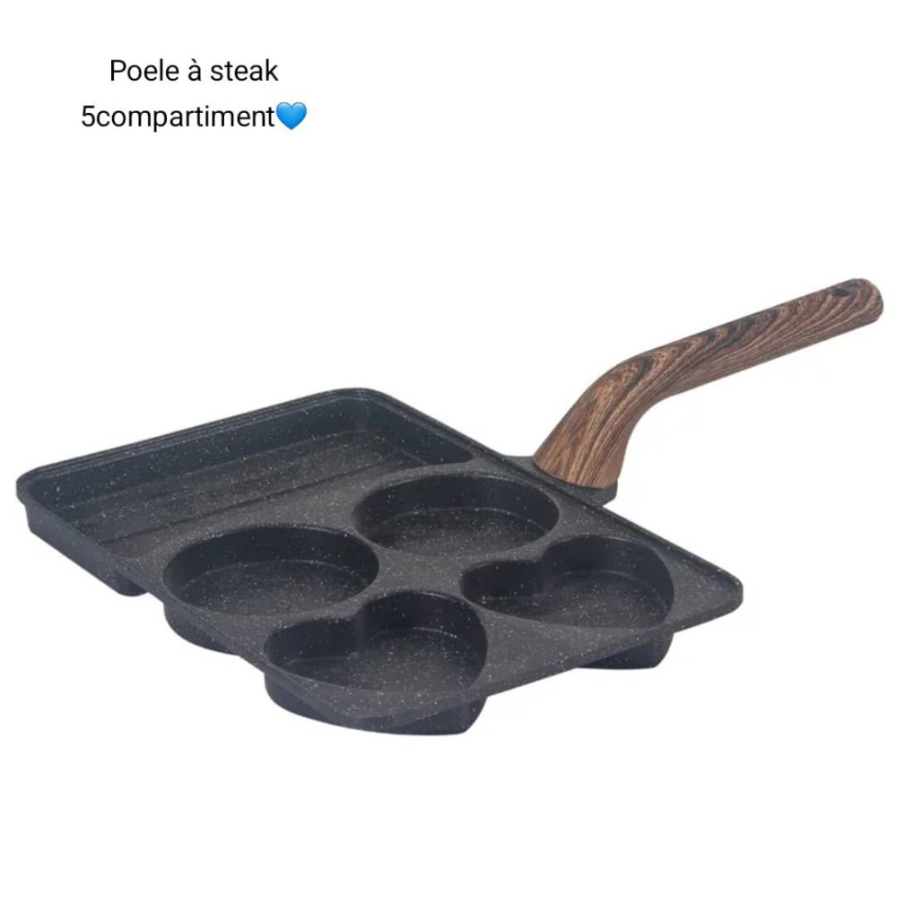  femme-cuisinant-oeufs-bacon-steak-poele-compartimentee-mbectemi