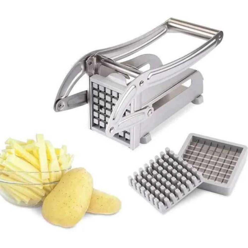 Coupe-frites professionnel en acier inoxydable 26x12x9 cm - Coupe-légumes manuel avec 2 grilles de découpe