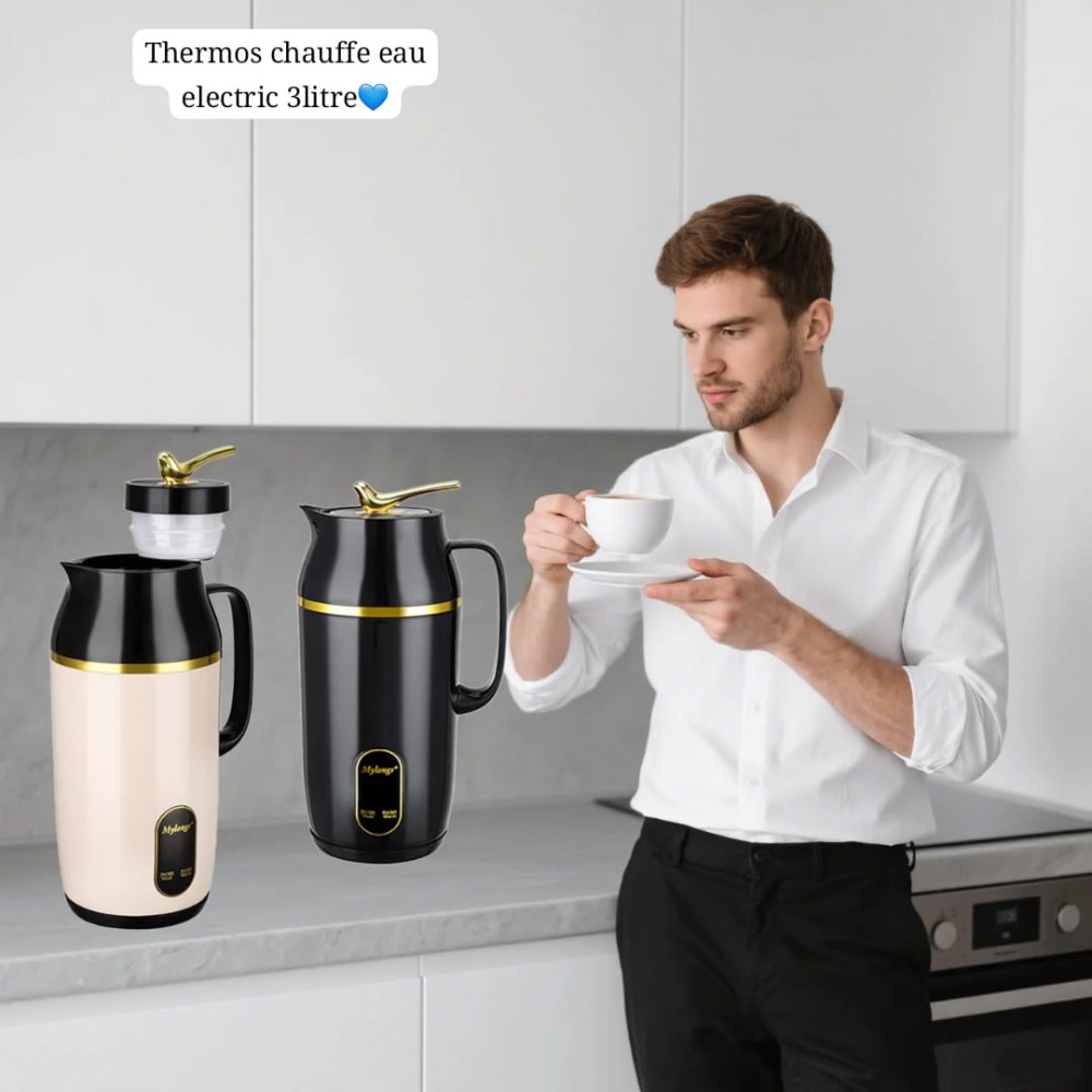 Thermos bouilloire électrique chauffe eau Mylongs MY-3033 de 3 Litres - Bouilloire isotherme design oiseau or et noir Thermos bouilloire électrique chauffe eau Mylongs MY-3033 de 3 Litres - Bouilloire isotherme design oiseau or et noir