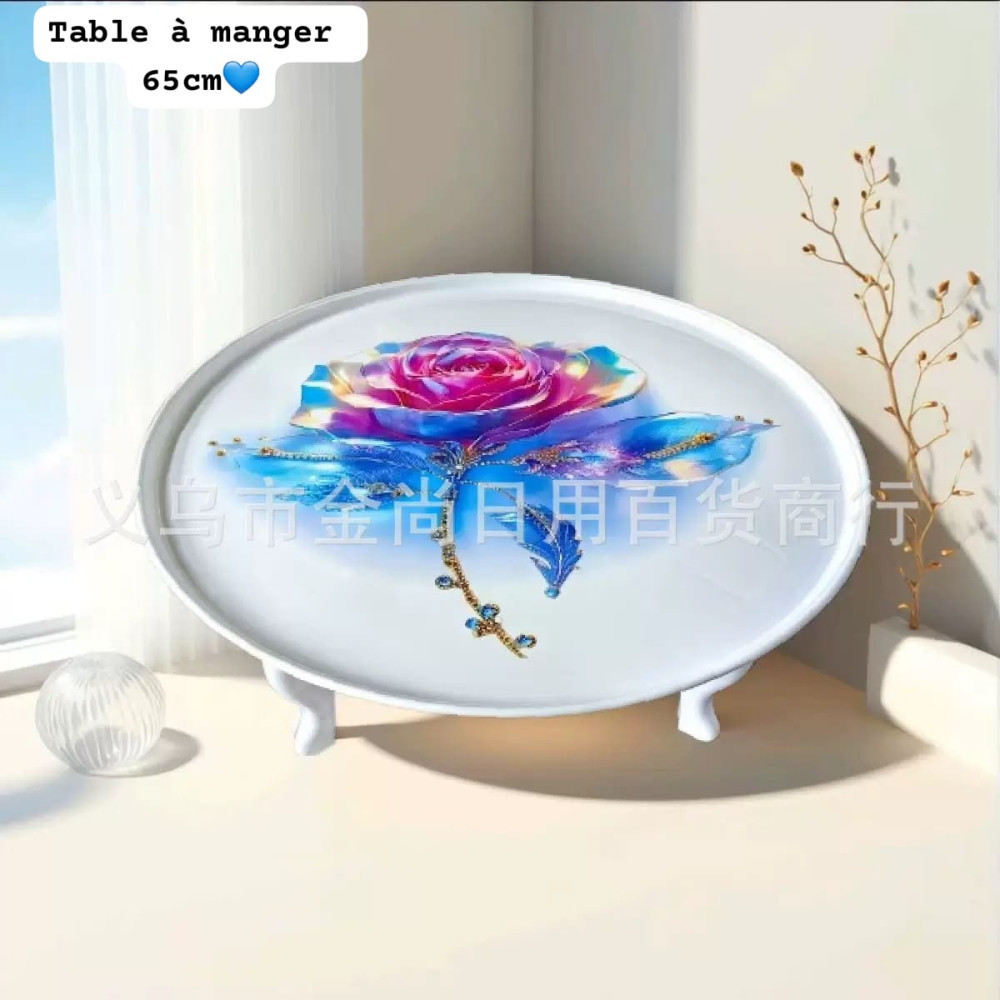 Table à manger basse ronde motif rose artistique - 65cm