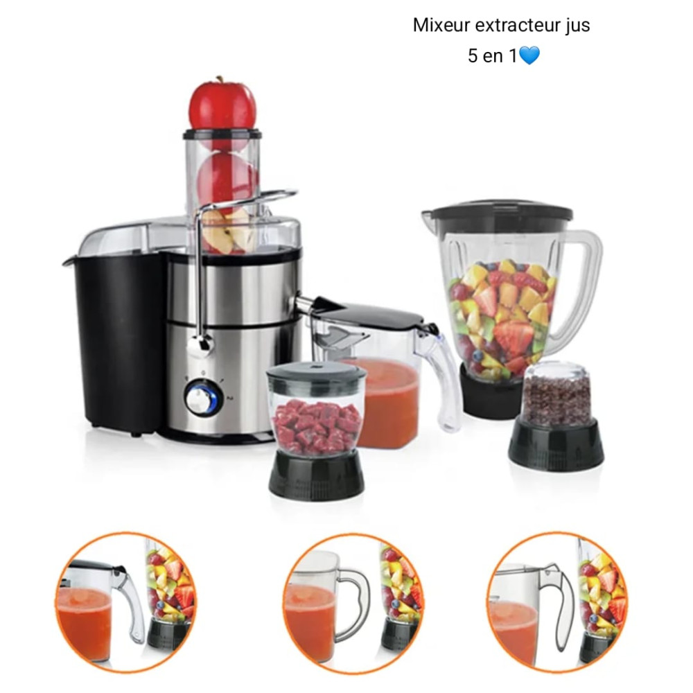  Mixeur Extracteur de Jus Multifonction 5-en-1 avec Bols Hachoirs 52x30x42 cm