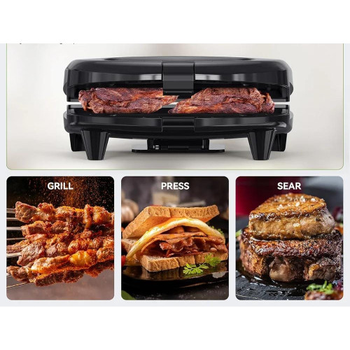 gril a panini électrique noir puissance 1400w avec plaques de cuisson double face