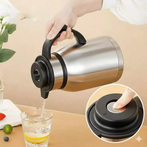 Thermos en inox 2L Dimension : 1200x1200px thermos en inox de 2 litres avec grande poignee ergonomique noire et bouchon a bouton poussoir