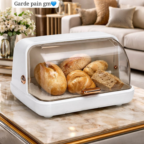 Boîte à pain moderne couvercle transparent mbectemi Boîte à pain design luxe blanc et or mbectemi Dakar Sénégal