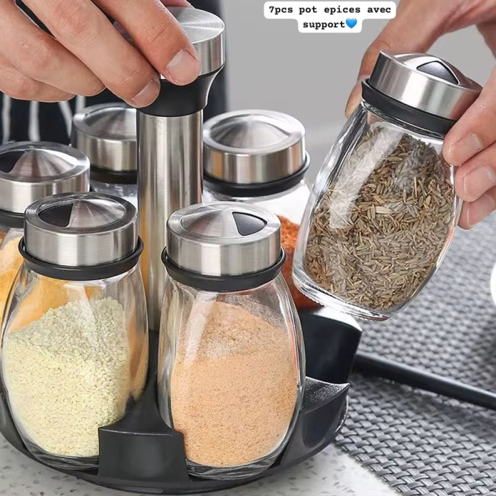 Organisateur d'Épices Rotatif - Carrousel Design 6  Pots en Verre