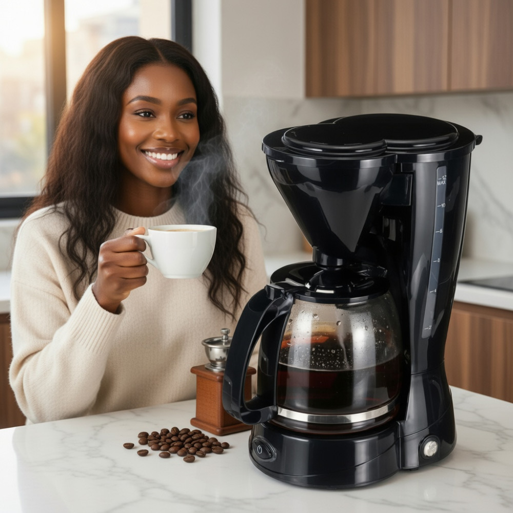 Machine à Café Électrique – Cafetière Automatique avec Carafe en Verre