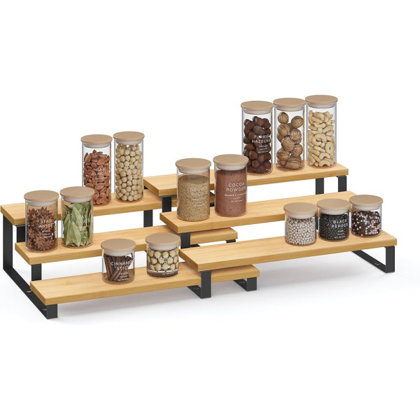 Étagère de Cuisine Extensible et Modulable SONGMICS Lot de 2 Pièces – Support Épices et Vaisselle en Bois et Métal Noir