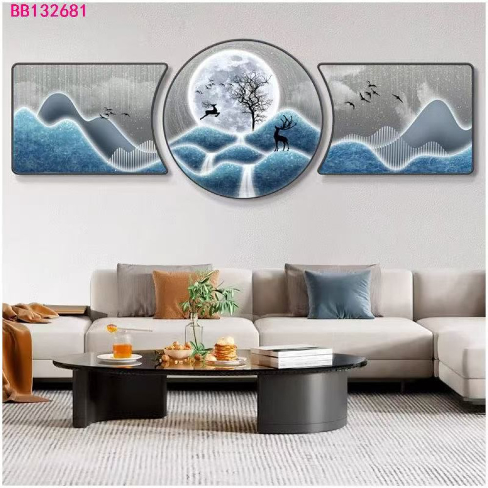 Ensemble de Tableaux Muraux Triptyque Zen 3 Pièces – Design "Clair de Lune, Cerfs et Montagnes" Ensemble de Tableaux Muraux Triptyque Zen 3 Pièces – Design "Clair de Lune, Cerfs et Montagnes"