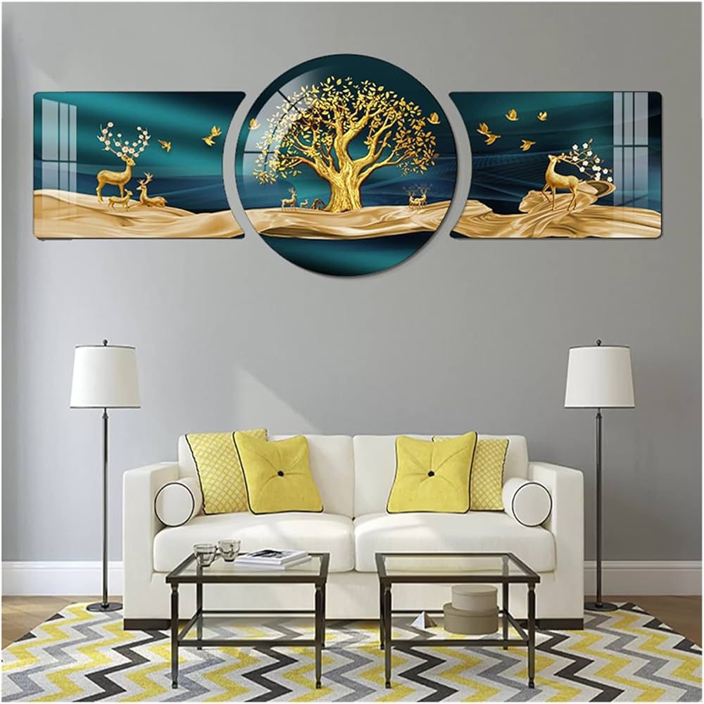 Ensemble de Tableaux Muraux Triptyque de Luxe 3 Pièces – Design "Arbre de Vie Doré et Cerfs Sacrés" Ensemble de Tableaux Muraux Triptyque de Luxe 3 Pièces – Design "Arbre de Vie Doré et Cerfs Sacrés"