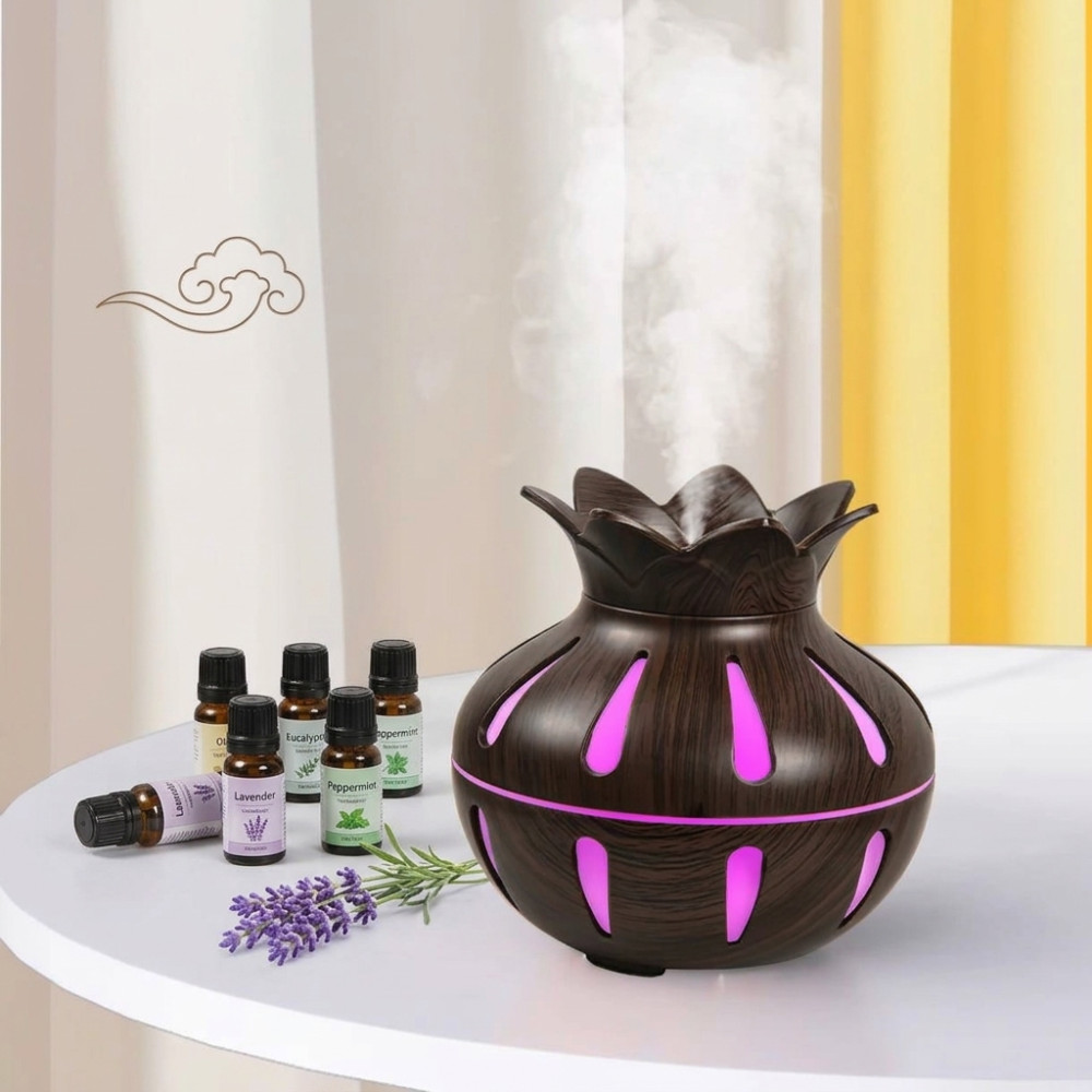 Diffuseur d'Huiles Essentielles Électrique en Bois Forme Fleur - Ambiance Zen Diffuseur d'Huiles Essentielles Électrique en Bois Forme Fleur - Ambiance Zen