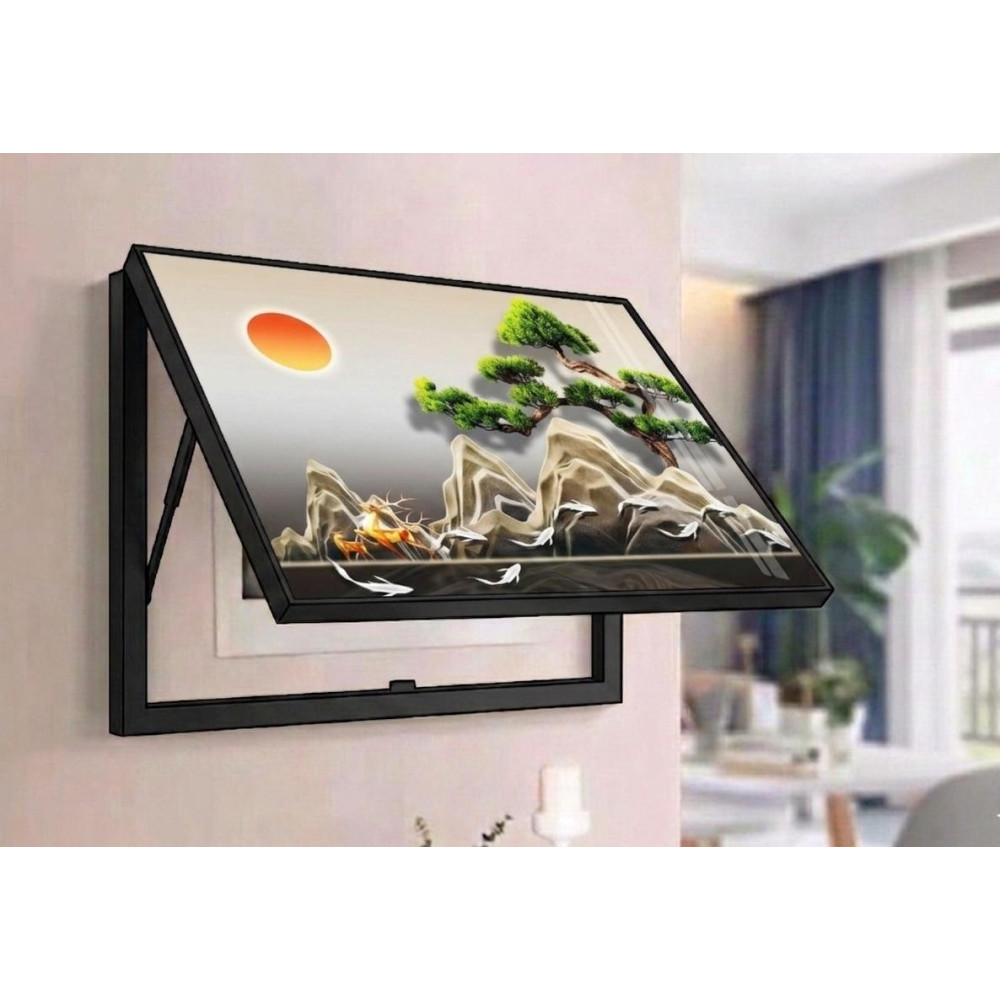 Tableau Cache-Compteur Électrique Zen – Paysage de Montagnes, Bonsaï et Carpes Koï