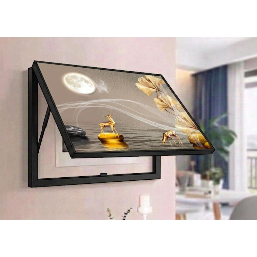 Tableau Cache-Compteur Électrique Élégance – Cerf Doré sous la Pleine Lune et Ginkgo