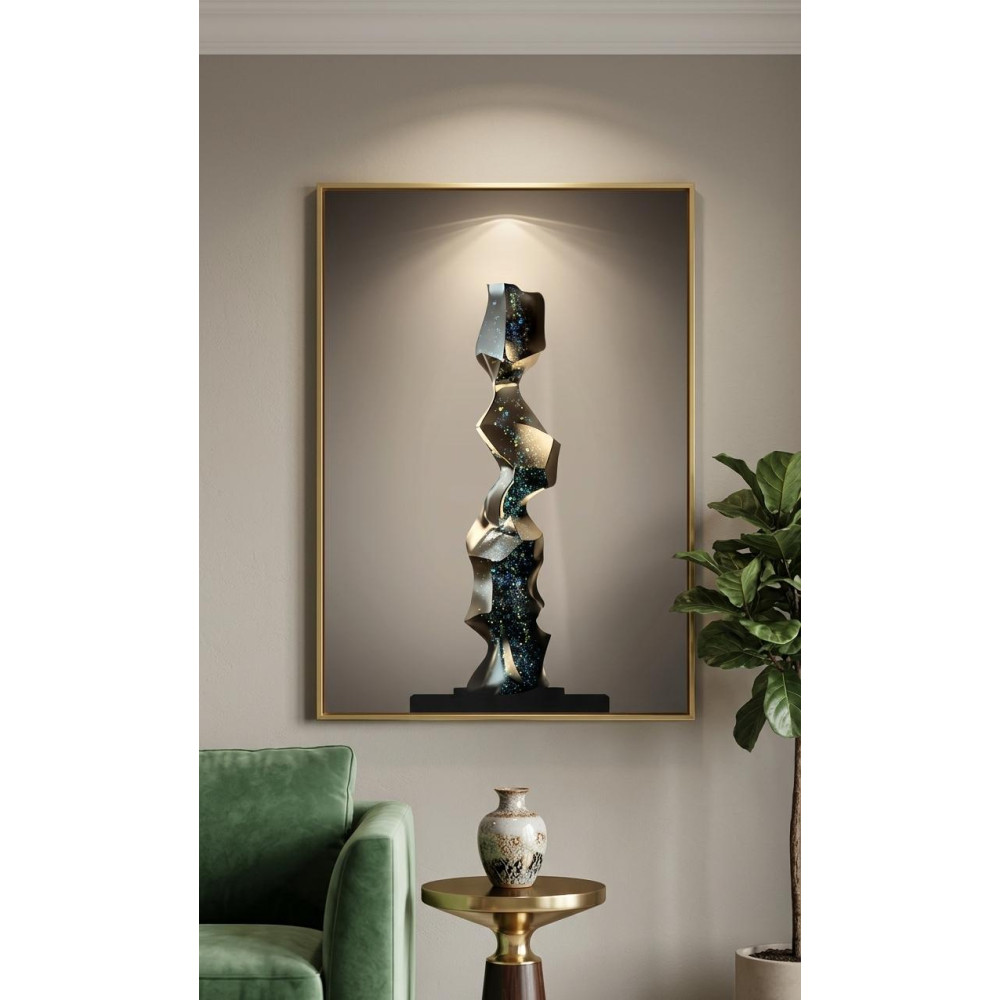 Tableau mural lumineux sculpture géométrique et galaxie 80x160 cm Tableau mural lumineux sculpture géométrique et galaxie 80x160 cm