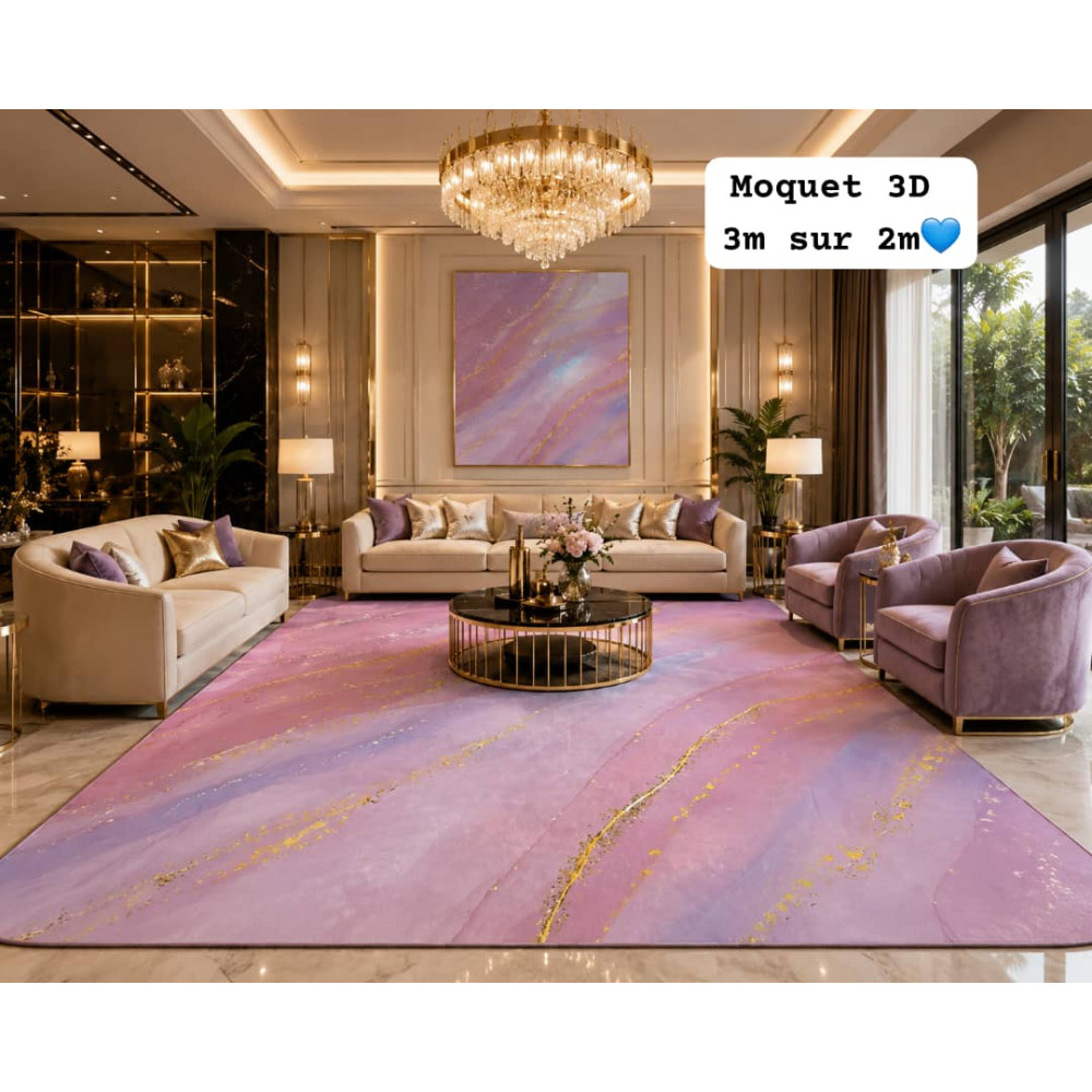 Tapis de Salon Moquette 3D Violet et Lilas Effet Marbre Dore 3m sur 2m Tapis de Salon Moquette 3D Violet et Lilas Effet Marbre Dore 3m sur 2m