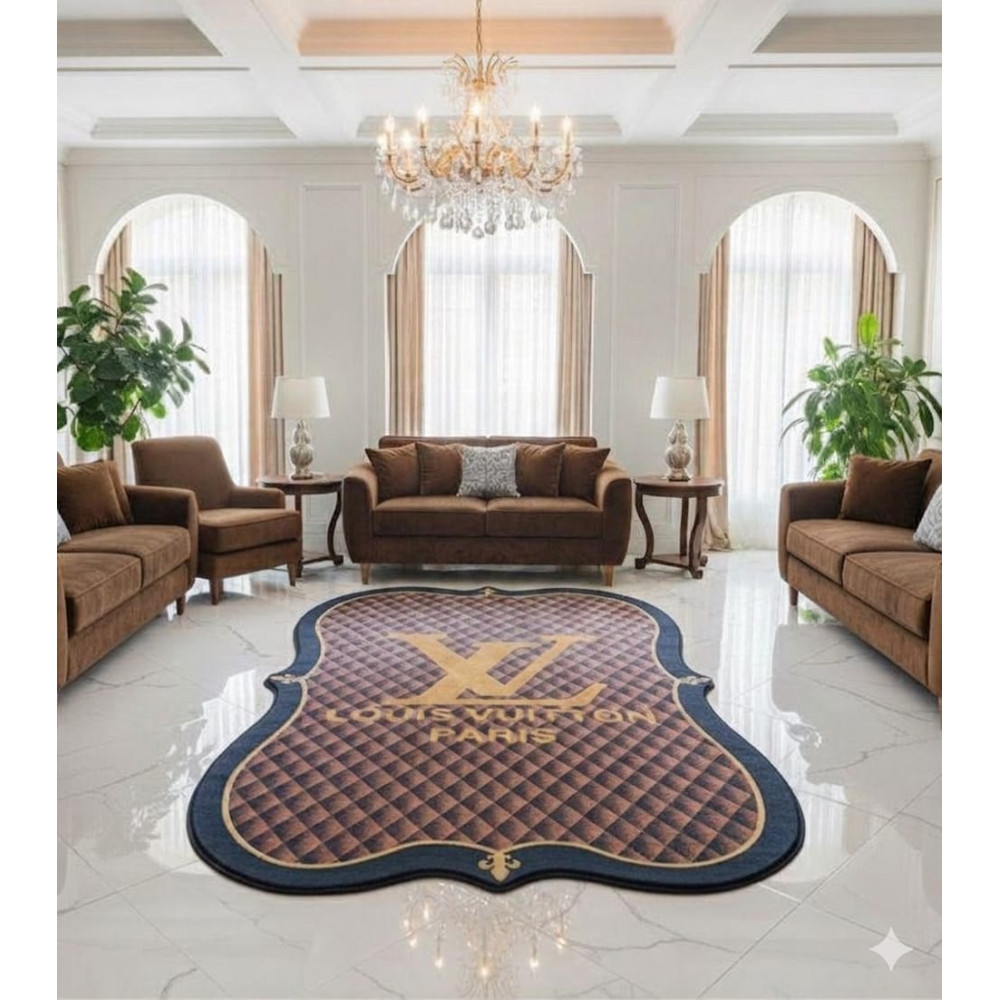 Tapis de salon de luxe marron chocolat et bleu nuit en velours 3m x 2m Tapis de salon de luxe marron chocolat et bleu nuit en velours 3m x 2m