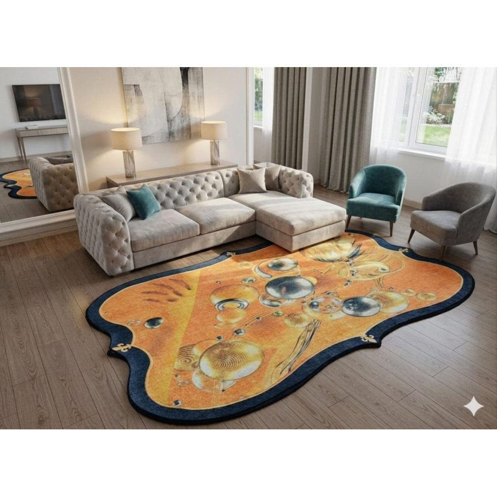 Tapis de salon de luxe orange ocre et bleu nuit en velours 3m x 2m Tapis de salon de luxe orange ocre et bleu nuit en velours 3m x 2m