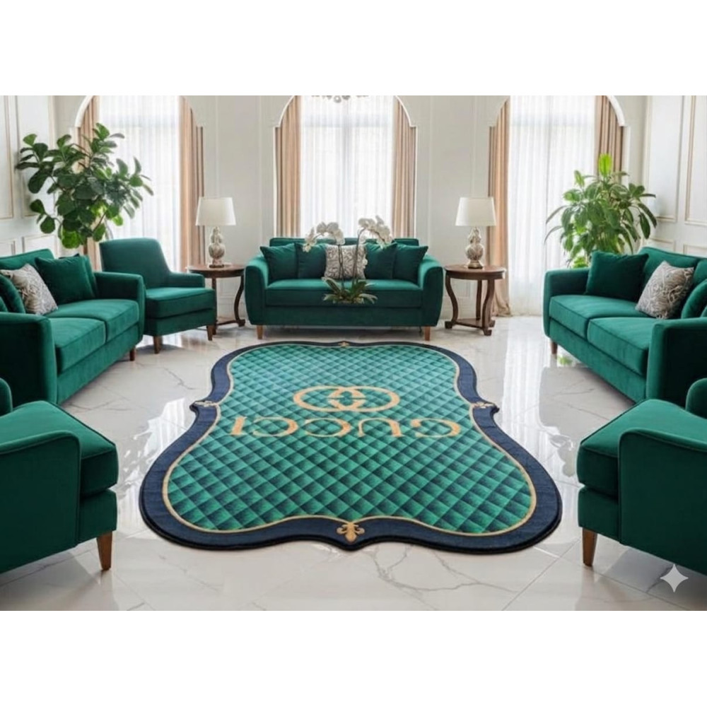 Tapis de salon de luxe vert émeraude et bleu nuit en velours 3m x 2m Tapis de salon de luxe vert émeraude et bleu nuit en velours 3m x 2m