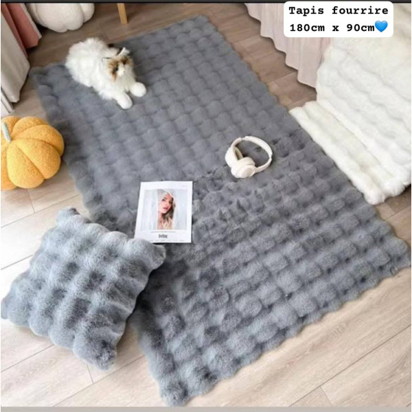 Tapis fourrure gris moderne effet bulles - 180x90cm