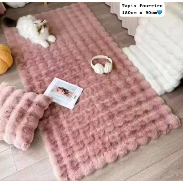Tapis fourrure rose moderne effet bulles - 180x90cm