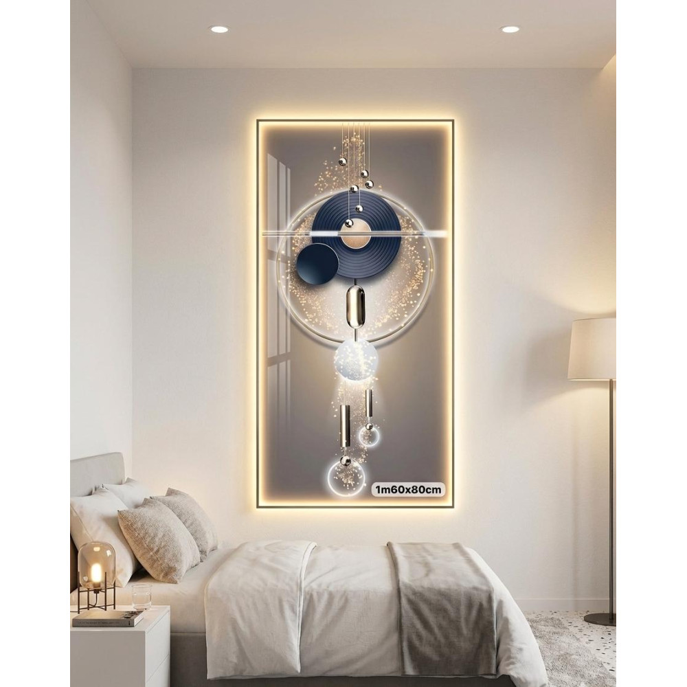 Tableau mural lumineux dorée et grise 80x160 cm avec lampe intégrée