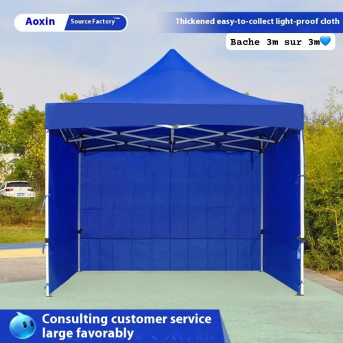 tente-tonnelle-jardin-pliable-bleu-3m-3m-mbectemi-market Tente tonnelle de jardin pliante bleue de 3x3 mètres avec une bâche de fond installée sur une pelouse