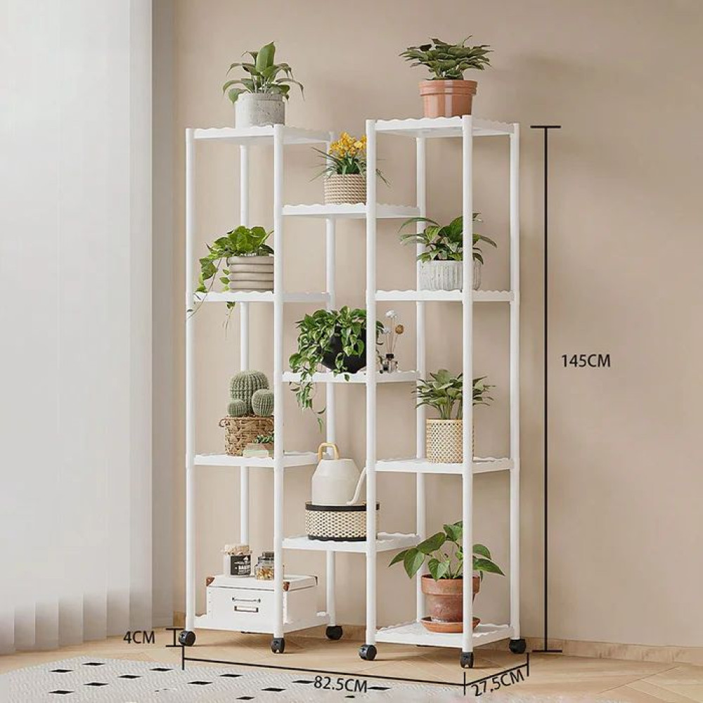 Étagère porte plante blanche à roulettes multi niveaux en métal 145cm x 82.5cm x 27.5cm Étagère porte plante blanche à roulettes multi niveaux en métal 145cm x 82.5cm x 27.5cm