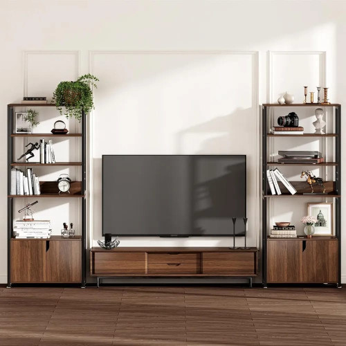 etagere-bibliotheque-cuisine-bois-marron-rustique-metal-noir-mbectemi-market Étagère bibliothèque de style industriel en bois marron rustique et métal noir avec placard fermé en bas