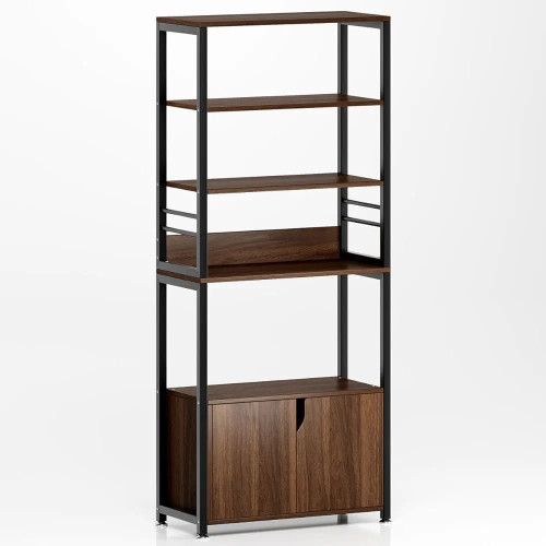 etagere-bibliotheque-cuisine-bois-marron-rustique-metal-noir-mbectemi-market Étagère bibliothèque de style industriel en bois marron rustique et métal noir avec placard fermé en bas