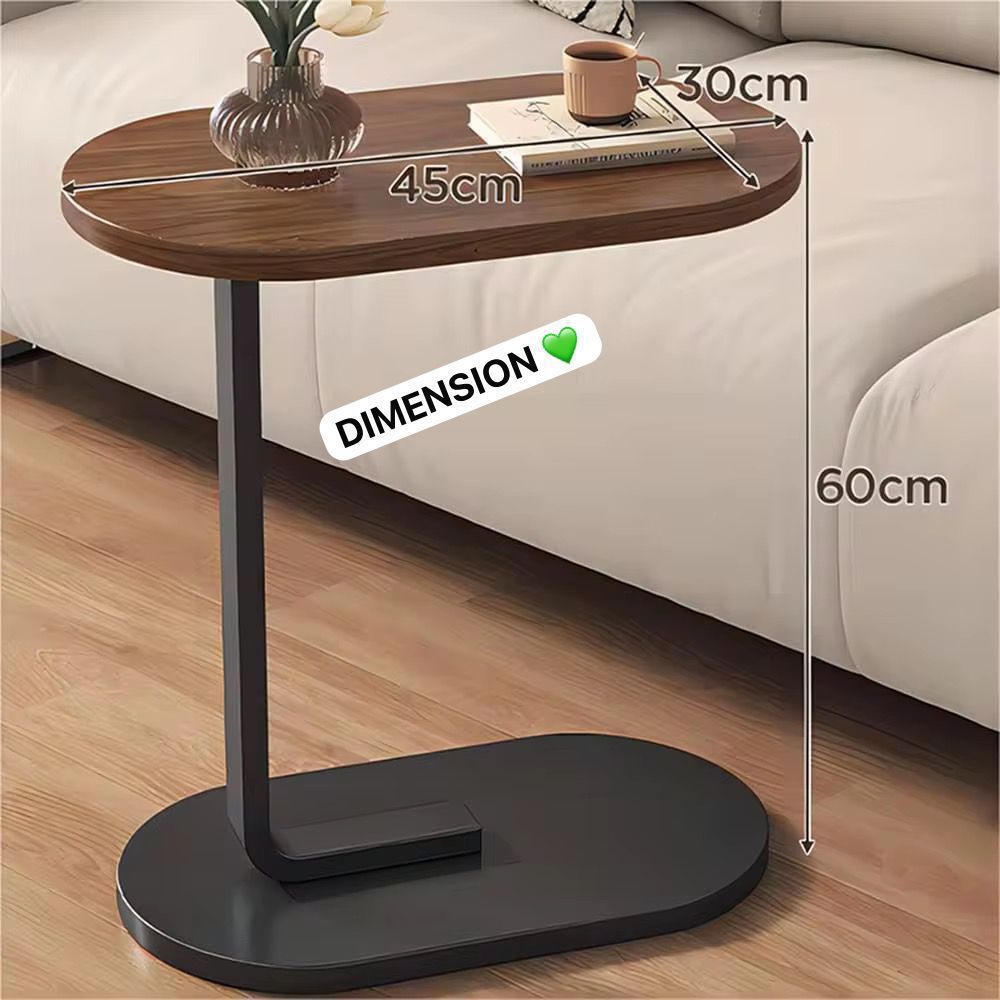 Table de bout de canapé en C design industriel bois et métal noir 60cm x 45cm x 30cm