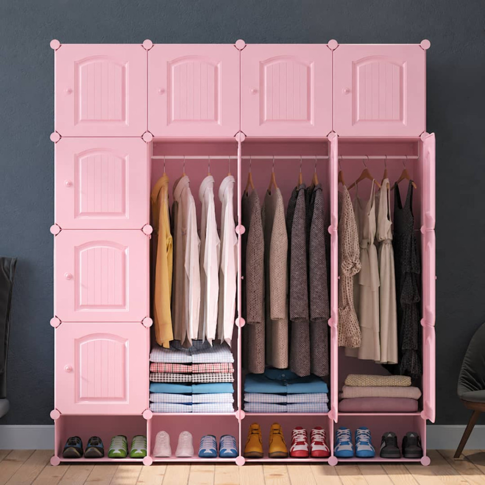 Armoire penderie modulable XL rose 147x47x147 cm