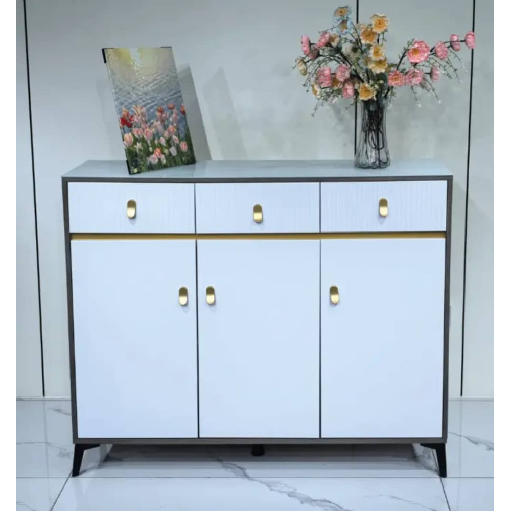 Buffet bahut moderne effet marbre et dore 120x40x85 cm