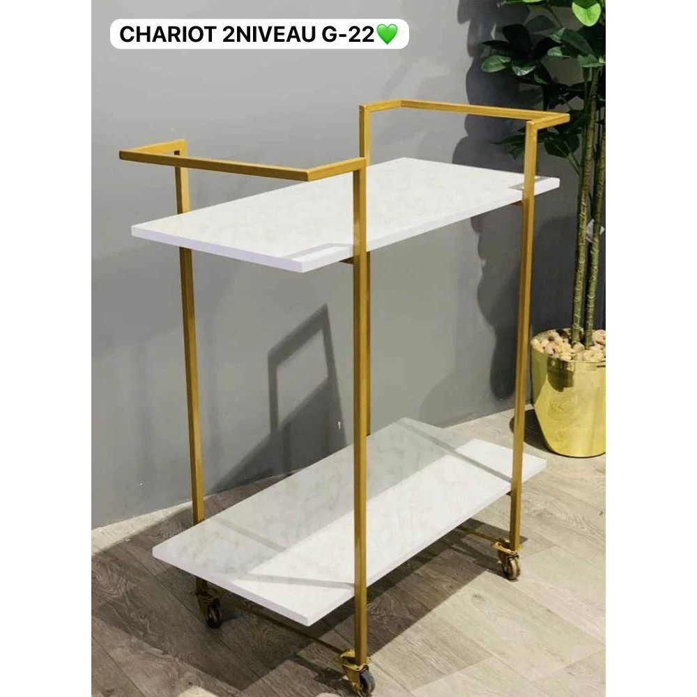 Chariot de Service à 2 Niveaux G-22 ,B-24 Effet Marbre et Or 80x40 cm – Desserte Chic sur Roulettes