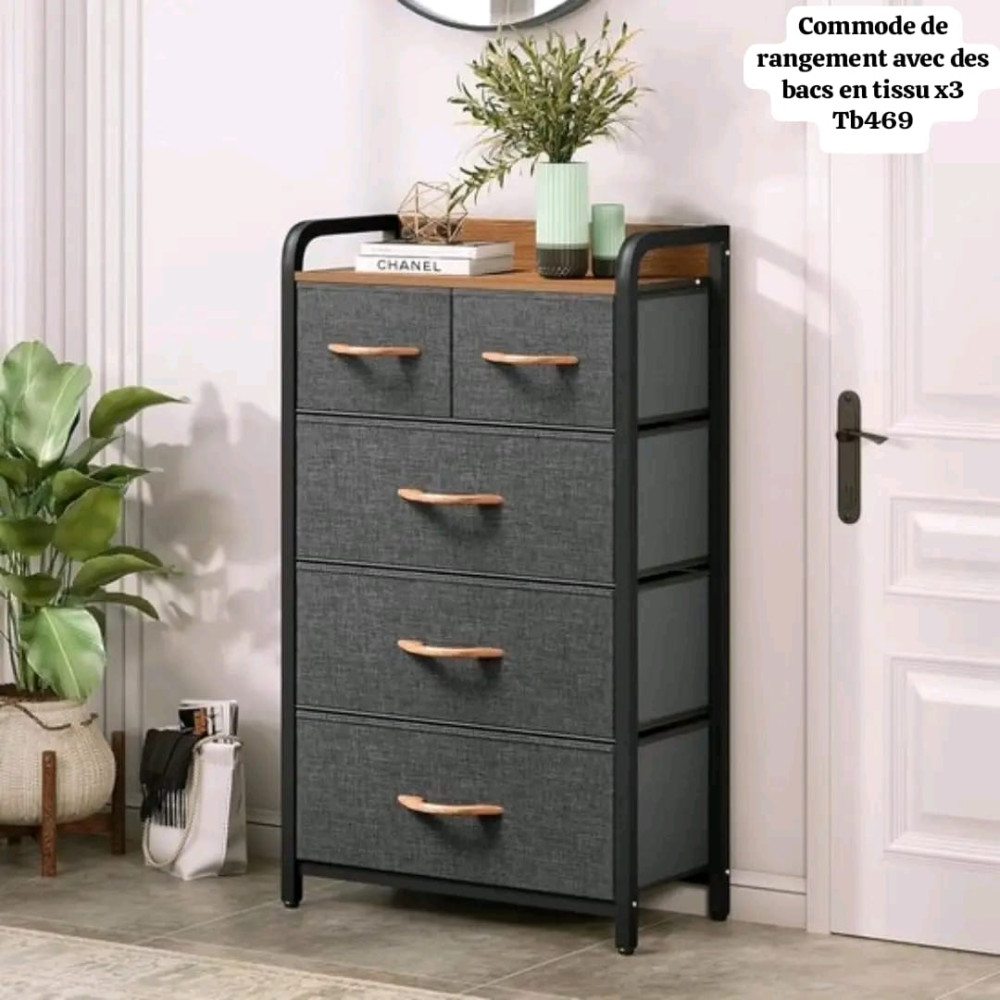 Commode de rangement en tissu à 5 tiroirs gris foncé - 100x58x30cm