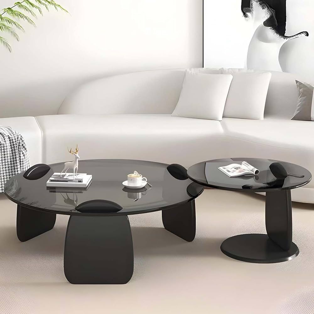 Ensemble de tables basses gigognes design contemporain en verre et bois noir