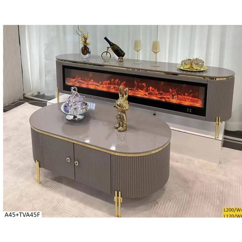 Ensemble meuble TV cheminée et table basse 200x45x60 cm