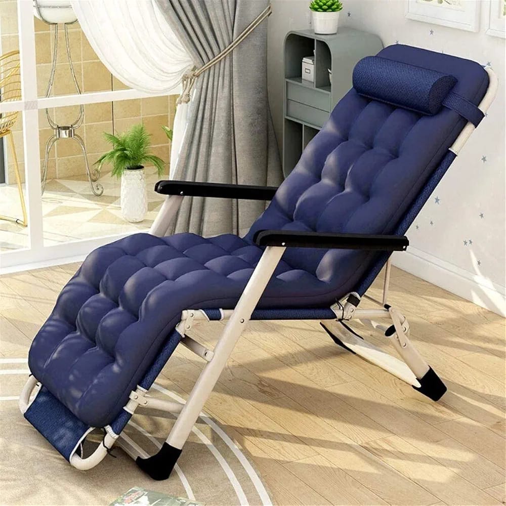 Lit de Camp Chaise Longue Pliante de Jardin et Camping Bleu Marine