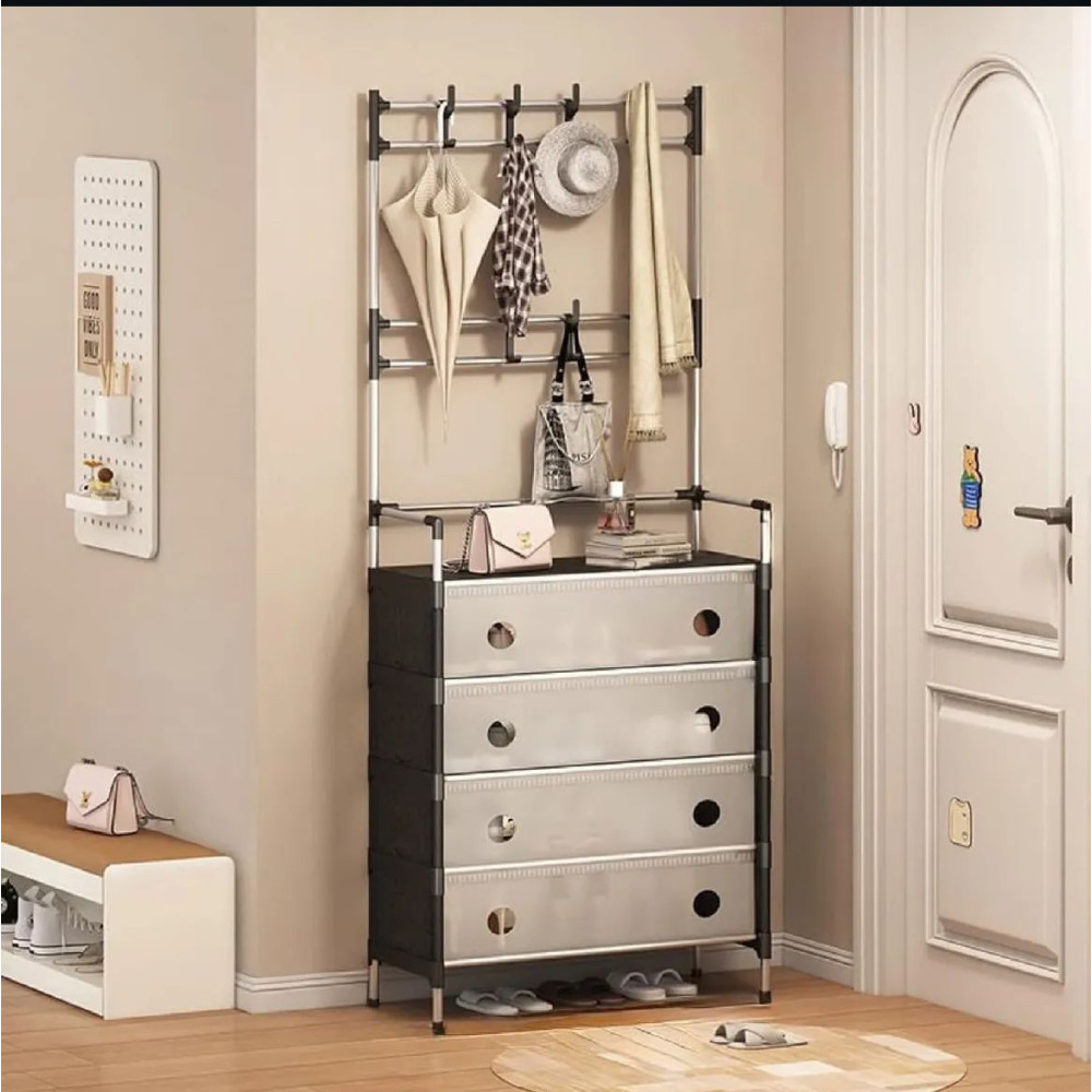 Meuble portemanteau et étagère à chaussures à quatre tiroirs 63x28x180 cm