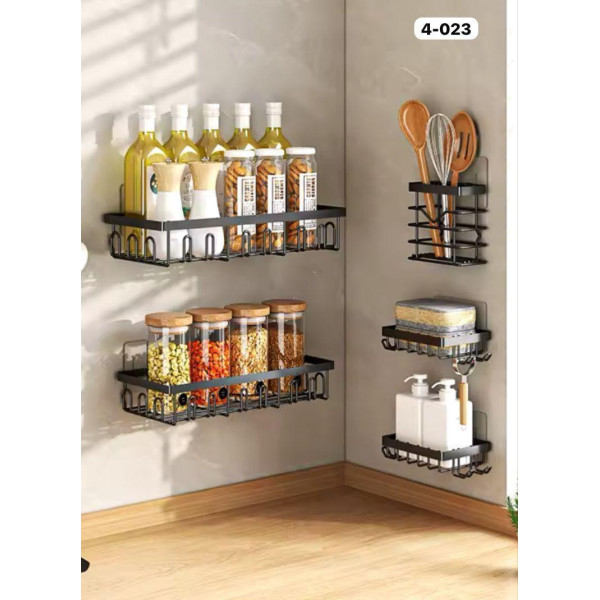 Organisateur de douche et cuisine en métal noir sans perçage Lot de 5 (31x13x5 cm)